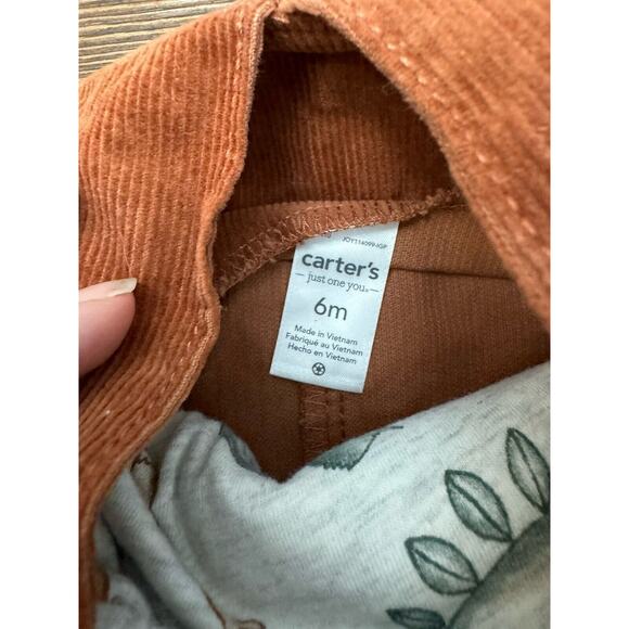 CARTER'S 6M Toddler Boys Brown Corduroy Overalls With Dinosaur Shirt‎ - Picture 3 of 4